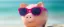 Sparschwein mit pinker Sonnenbrille an einem Strand