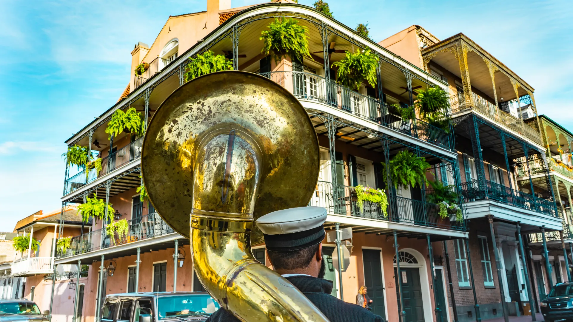 New-Orleans-Posaune-vor-Haus